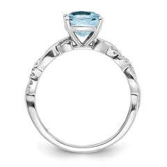 Sterling Silver Rhodium-plated Aquamarine and Diamond Ring - 13