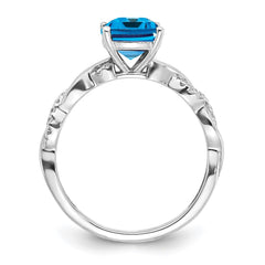 Sterling Silver Rhodium-plated Blue Topaz and Diamond Ring - 13