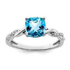 Sterling Silver Rhodium-plated Blue Topaz and Diamond Ring - 12