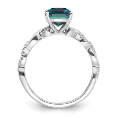 Sterling Silver Rhodium-plated Created Alexandrite and Diamond Ring - 14
