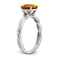 Sterling Silver Rhodium-plated Citrine and Diamond Ring - 3