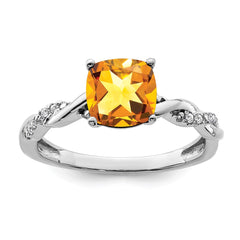 Sterling Silver Rhodium-plated Citrine and Diamond Ring - 14