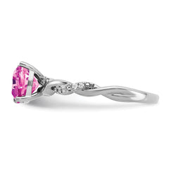 Sterling Silver Rhodium-plated Created Pink Sapphire and Diamond Ring - 3