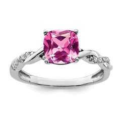 Sterling Silver Rhodium-plated Created Pink Sapphire and Diamond Ring - 3