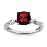 Sterling Silver Rhodium-plated Garnet and Diamond Ring - 11