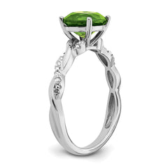 Sterling Silver Rhodium-plated Peridot and Diamond Ring - 12