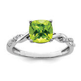 Sterling Silver Rhodium-plated Peridot and Diamond Ring - 12