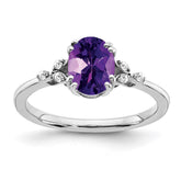 Sterling Silver Rhodium-plated Amethyst and Diamond Ring - 16