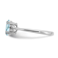 Sterling Silver Rhodium-plated Aquamarine and Diamond Ring - 11