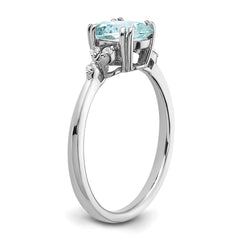 Sterling Silver Rhodium-plated Aquamarine and Diamond Ring - 15
