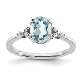 Sterling Silver Rhodium-plated Aquamarine and Diamond Ring - 5