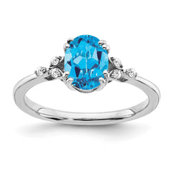Sterling Silver Rhodium-plated Blue Topaz and Diamond Ring - 16