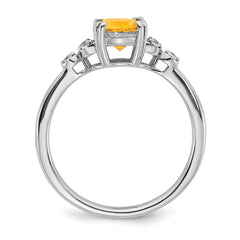 Sterling Silver Rhodium-plated Citrine and Diamond Ring - 5