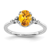 Sterling Silver Rhodium-plated Citrine and Diamond Ring - 6