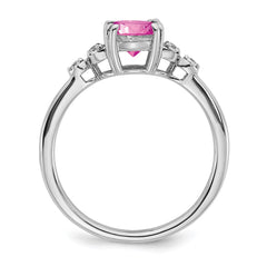 Sterling Silver Rhodium-plated Created Pink Sapphire/Diamond Ring - 3