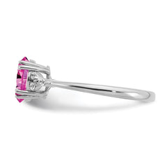 Sterling Silver Rhodium-plated Created Pink Sapphire/Diamond Ring - 3