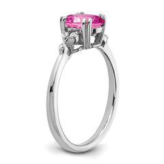 Sterling Silver Rhodium-plated Created Pink Sapphire/Diamond Ring - 2