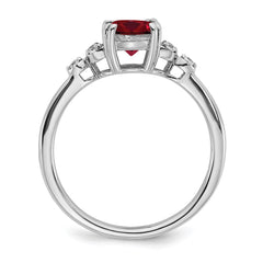 Sterling Silver Rhodium-plated Created Ruby and Diamond Ring - 11