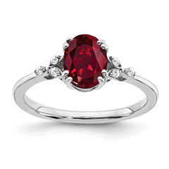 Sterling Silver Rhodium-plated Created Ruby and Diamond Ring - 11