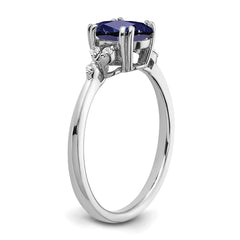 Sterling Silver Rhodium-plated Created Sapphire and Diamond Ring - 7