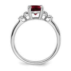 Sterling Silver Rhodium-plated Garnet and Diamond Ring - 19