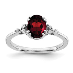 Sterling Silver Rhodium-plated Garnet and Diamond Ring - 19