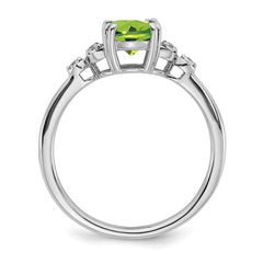 Sterling Silver Rhodium-plated Peridot and Diamond Ring - 5