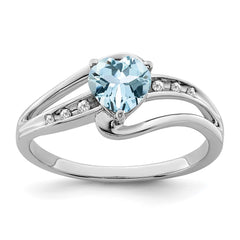 Sterling Silver Rhodium-plated Aquamarine and Diamond Ring - 18