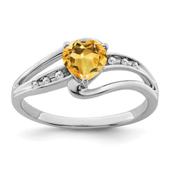 Sterling Silver Rhodium-plated Citrine and Diamond Ring - 17