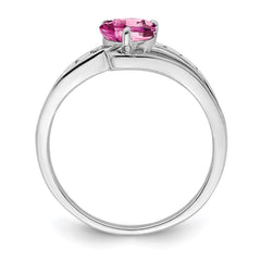 Sterling Silver Rhodium-plated Created Pink Sapphire and Diamond Ring - 6