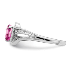 Sterling Silver Rhodium-plated Created Pink Sapphire and Diamond Ring - 6