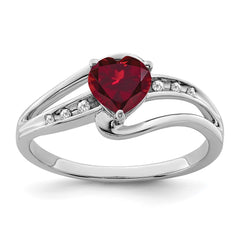 Sterling Silver Rhodium-plated Created Ruby and Diamond Ring - 18