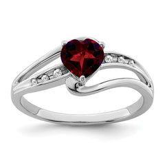 Sterling Silver Rhodium-plated Garnet and Diamond Ring - 22