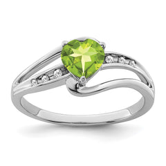Sterling Silver Rhodium-plated Peridot and Diamond Ring - 10