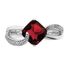 Sterling Silver Rhodium-plated Amethyst and Diamond Ring - 19