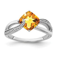 Sterling Silver Rhodium-plated Citrine and Diamond Ring - 20