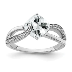 Sterling Silver Rhodium-plated White Topaz and Diamond Ring - 24