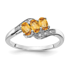Sterling Silver Rhodium-plated Citrine and Diamond Ring - 23