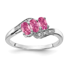 Sterling Silver Rhodium-plated Created Pink Sapphire and Diamond Ring - 14