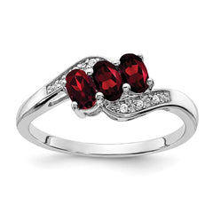 Sterling Silver Rhodium-plated Garnet and Diamond Ring - 23