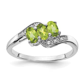 Sterling Silver Rhodium-plated Peridot and Diamond Ring - 21
