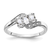 Sterling Silver Rhodium-plated White Topaz and Diamond Ring - 20