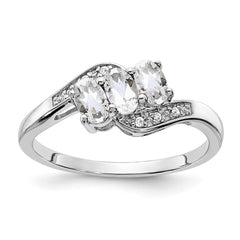 Sterling Silver Rhodium-plated White Topaz and Diamond Ring - 20