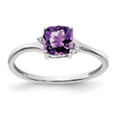Sterling Silver Rhodium-plated Amethyst and Diamond Ring - 23