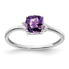 Sterling Silver Rhodium-plated Amethyst and Diamond Ring - 23