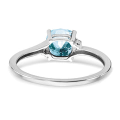 Sterling Silver Rhodium-plated Aquamarine and Diamond Ring - 7