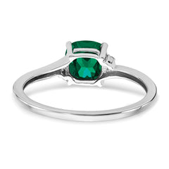Sterling Silver Rhodium-plated Created Emerald and Diamond Ring - 24