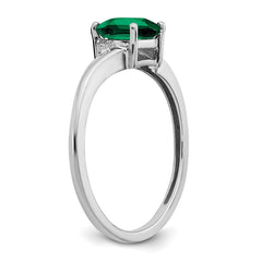 Sterling Silver Rhodium-plated Created Emerald and Diamond Ring - 24