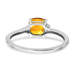 Sterling Silver Rhodium-plated Citrine and Diamond Ring - 9