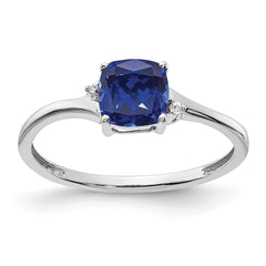 Sterling Silver Rhodium-plated Created Sapphire and Diamond Ring - 22